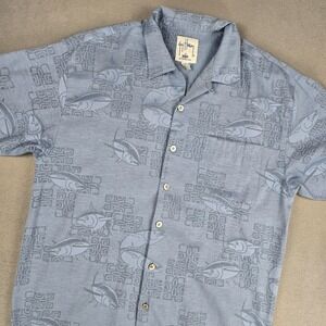 Guy Harvey Afco Shirt Mens Large Blue Fish Hawaiian Aloha Button Up